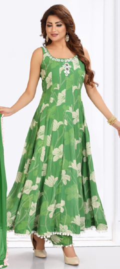 Green color Salwar Kameez in Georgette fabric with Floral, Printed work