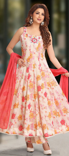 White and Off White color Salwar Kameez in Georgette fabric with Floral, Printed work