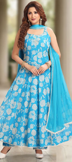 Blue color Salwar Kameez in Georgette fabric with Floral, Printed work