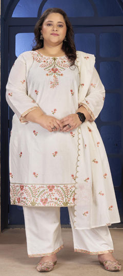 White and Off White color Salwar Kameez in Cotton fabric with Embroidered, Resham, Sequence work