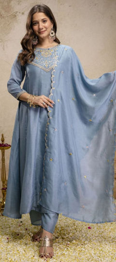 Blue color Salwar Kameez in Silk fabric with Embroidered, Sequence work