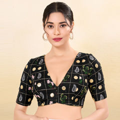 Black and Grey color Blouse in Cotton fabric with Embroidered work