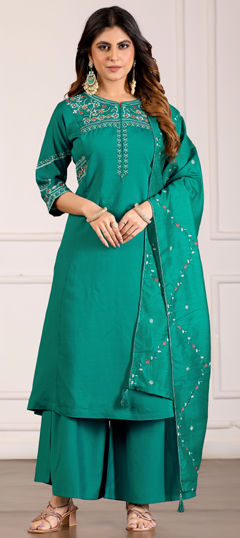 Blue color Salwar Kameez in Viscose fabric with Embroidered, Thread work