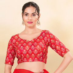 Red and Maroon color Blouse in Silk fabric with Printed, Sequence work