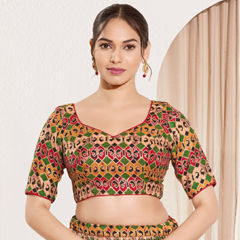 Red and Maroon color Blouse in Brocade fabric with Printed, Sequence work