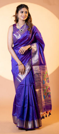 Blue color Saree in Raw Silk fabric with Weaving work