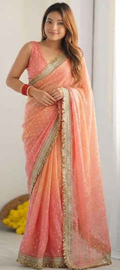 Pink and Majenta color Saree in Silk fabric with Border work