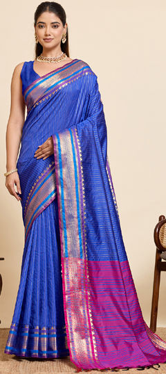 Blue color Saree in Silk fabric with Weaving, Zari work