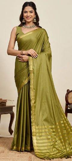 Green color Saree in Art Silk fabric with Weaving, Zari work