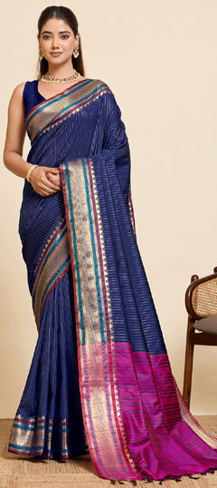 Blue color Saree in Silk fabric with Weaving, Zari work