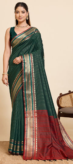 Green color Saree in Silk fabric with Weaving, Zari work