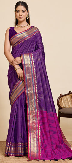 Purple and Violet color Saree in Silk fabric with Weaving, Zari work