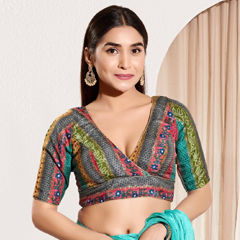 Green color Blouse in Brocade fabric with Printed work