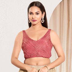 Pink and Majenta color Blouse in Tissue fabric with Thread work