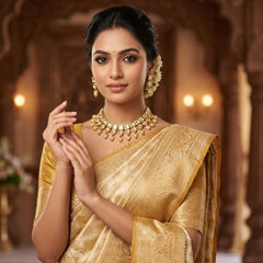 Gold Rodium Polish Beige and Brown color Necklace in Metal Alloy studded with Kundan