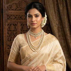 Gold Rodium Polish White and Off White color Necklace in Metal Alloy studded with Kundan