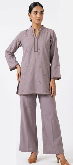 Purple and Violet color Co-ords Set in Cotton fabric with Embroidered, Resham, Thread work