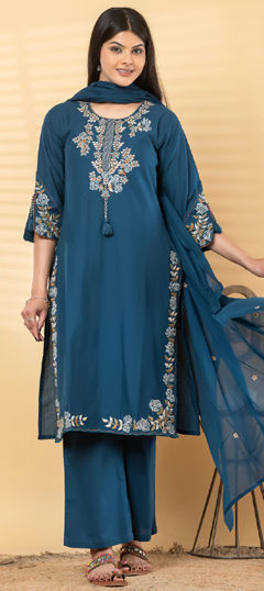 Green color Salwar Kameez in Cotton fabric with Embroidered, Resham, Thread work