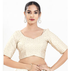 White and Off White color Blouse in Silk fabric with Embroidered, Sequence, Thread work
