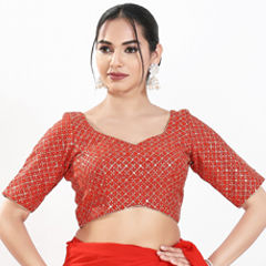 Red and Maroon color Blouse in Silk fabric with Embroidered, Sequence, Thread work