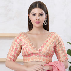 Gold color Blouse in Brocade fabric with Weaving work