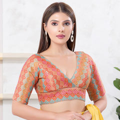 Pink and Majenta color Blouse in Brocade fabric with Weaving work
