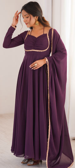 Pink and Majenta color Gown in Georgette fabric with Lace work
