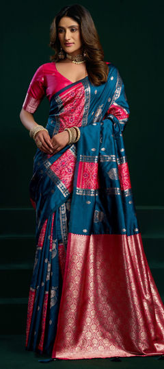 Blue color Saree in Silk fabric with Weaving work
