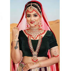 Gold Rodium Polish Red and Maroon color Bridal Jewelry in Metal Alloy studded with Kundan