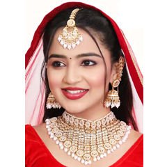 Gold Rodium Polish White and Off White color Necklace in Metal Alloy studded with Kundan