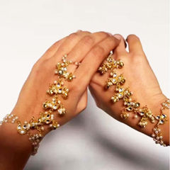 Gold Rodium Polish White and Off White color Haath Paan in Metal Alloy studded with CZ Diamond, Pearl