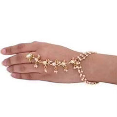 Gold Rodium Polish White and Off White color Haath Paan in Metal Alloy studded with CZ Diamond, Pearl