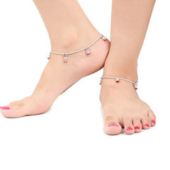 Silver Rodium Polish Red and Maroon color Anklet in Metal Alloy studded with CZ Diamond