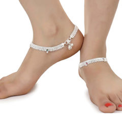 Silver Rodium Polish Multicolor color Anklet in Metal Alloy studded with CZ Diamond