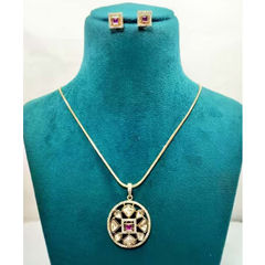 Gold Rodium Polish Pink and Majenta color Pendant in Metal Alloy studded with Austrian diamond