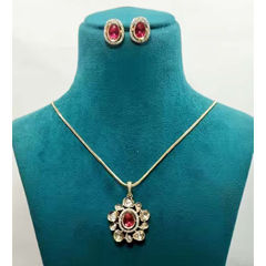 Gold Rodium Polish Pink and Majenta color Pendant in Metal Alloy studded with Austrian diamond