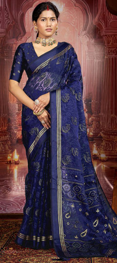 Blue color Saree in Silk fabric with Weaving work