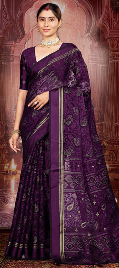 Purple and Violet color Saree in Silk fabric with Weaving work