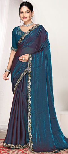 Blue color Saree in Tissue fabric with Zircon work