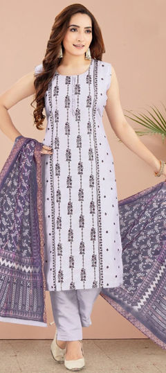 White and Off White color Salwar Kameez in Silk fabric with Embroidered work