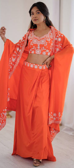 Orange color Ready to Wear Lehenga in Crepe Silk fabric with Embroidered work