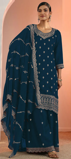 Blue color Salwar Kameez in Georgette fabric with Embroidered, Sequence work