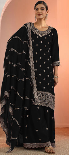 Black and Grey color Salwar Kameez in Georgette fabric with Embroidered, Sequence work