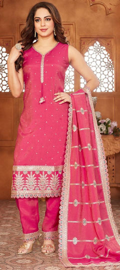 Pink and Majenta color Salwar Kameez in Silk fabric with Embroidered, Sequence work