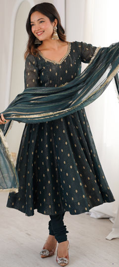 Blue color Salwar Kameez in Crushed Silk fabric with Mirror work