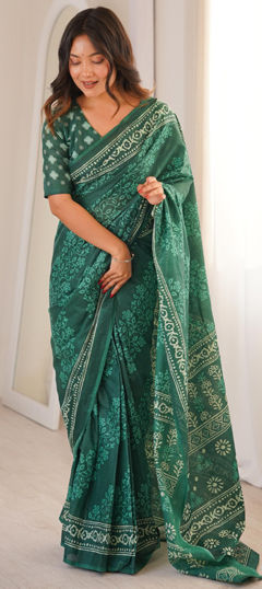 Green color Saree in Chiffon fabric with Printed work