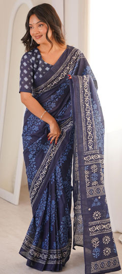 Blue color Saree in Chiffon fabric with Printed work