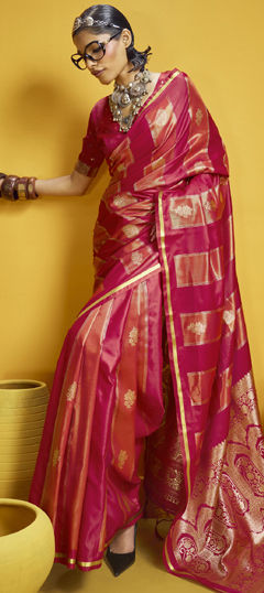 Pink and Majenta color Saree in Satin Silk fabric with Weaving work