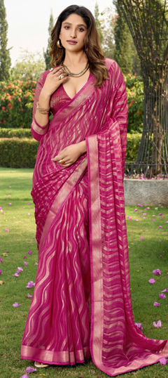Pink and Majenta color Saree in Silk fabric with Weaving work
