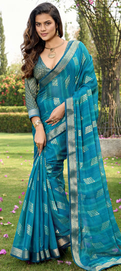 Blue color Saree in Silk fabric with Weaving work